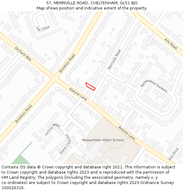 57, MERRIVILLE ROAD, CHELTENHAM, GL51 8JG: Location map and indicative extent of plot