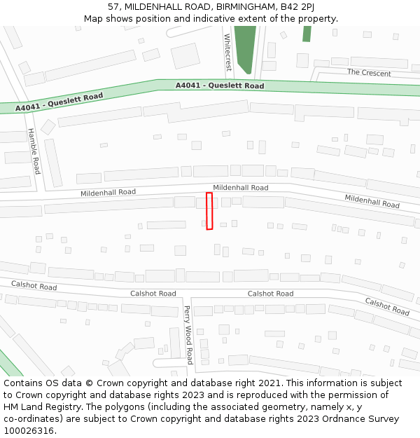 57, MILDENHALL ROAD, BIRMINGHAM, B42 2PJ: Location map and indicative extent of plot