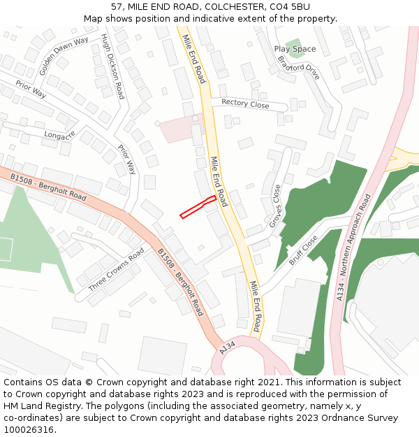 57, MILE END ROAD, COLCHESTER, CO4 5BU: Location map and indicative extent of plot