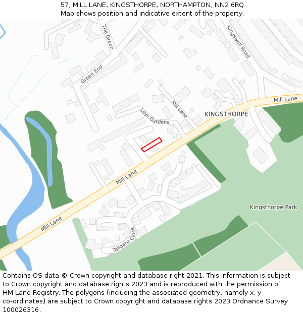 57, MILL LANE, KINGSTHORPE, NORTHAMPTON, NN2 6RQ: Location map and indicative extent of plot