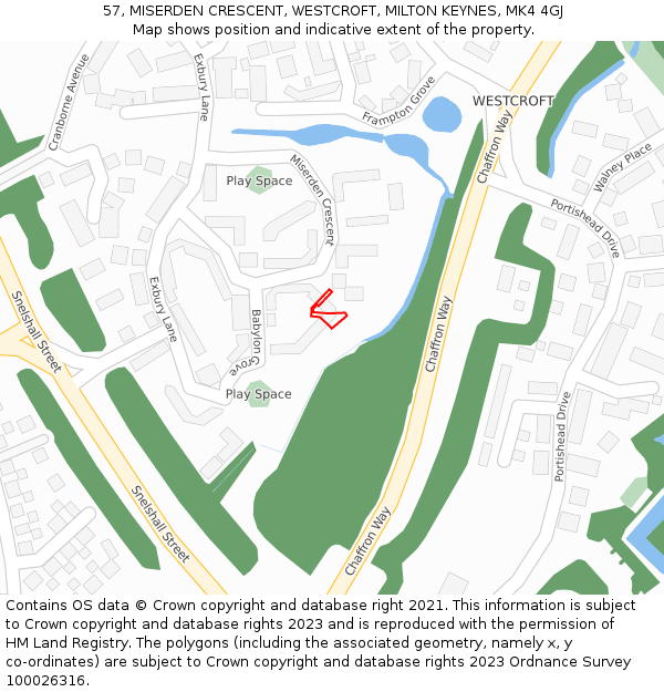 57, MISERDEN CRESCENT, WESTCROFT, MILTON KEYNES, MK4 4GJ: Location map and indicative extent of plot