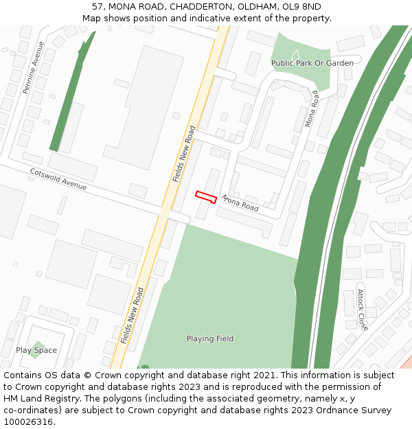 57, MONA ROAD, CHADDERTON, OLDHAM, OL9 8ND: Location map and indicative extent of plot