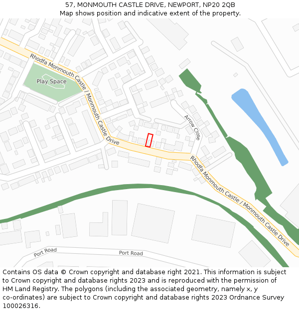 57, MONMOUTH CASTLE DRIVE, NEWPORT, NP20 2QB: Location map and indicative extent of plot