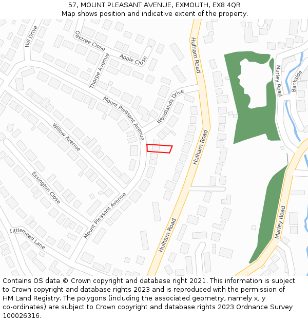 57, MOUNT PLEASANT AVENUE, EXMOUTH, EX8 4QR: Location map and indicative extent of plot