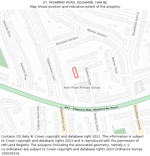 57, MOWBRAY ROAD, EDGWARE, HA8 8JL: Location map and indicative extent of plot