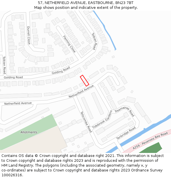 57, NETHERFIELD AVENUE, EASTBOURNE, BN23 7BT: Location map and indicative extent of plot