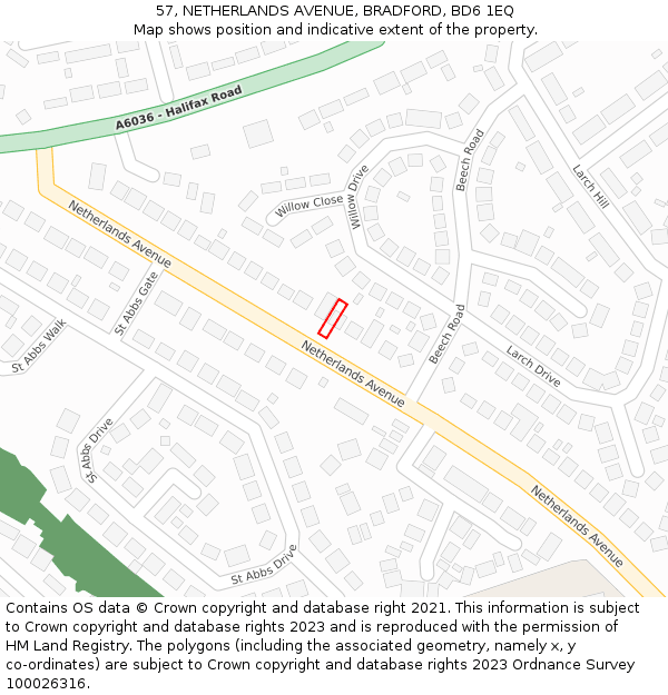 57, NETHERLANDS AVENUE, BRADFORD, BD6 1EQ: Location map and indicative extent of plot