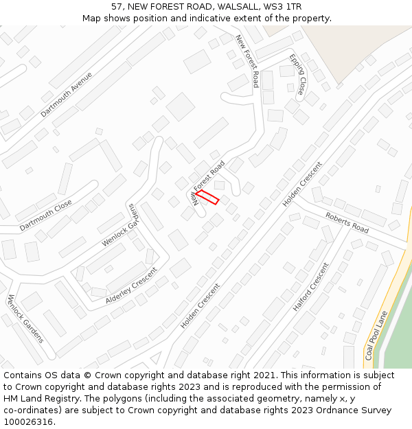 57, NEW FOREST ROAD, WALSALL, WS3 1TR: Location map and indicative extent of plot