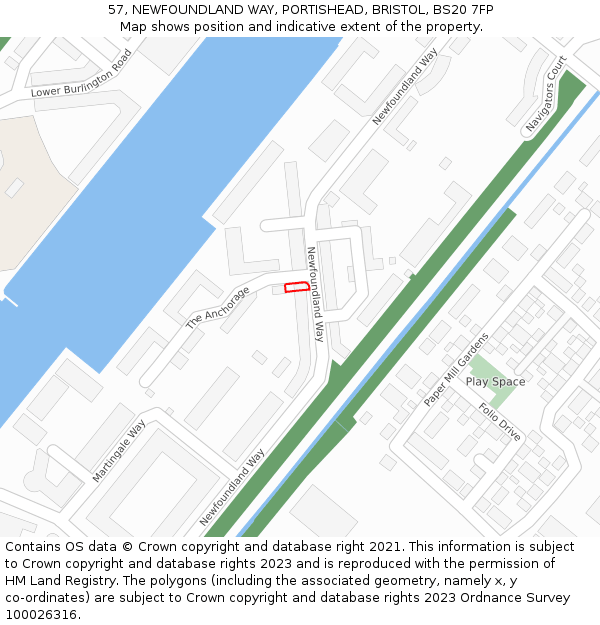 57, NEWFOUNDLAND WAY, PORTISHEAD, BRISTOL, BS20 7FP: Location map and indicative extent of plot
