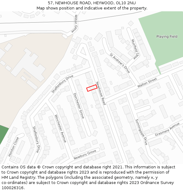 57, NEWHOUSE ROAD, HEYWOOD, OL10 2NU: Location map and indicative extent of plot