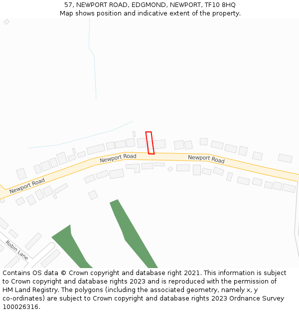 57, NEWPORT ROAD, EDGMOND, NEWPORT, TF10 8HQ: Location map and indicative extent of plot