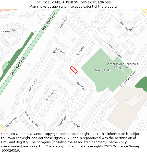 57, NOEL GATE, AUGHTON, ORMSKIRK, L39 5EE: Location map and indicative extent of plot