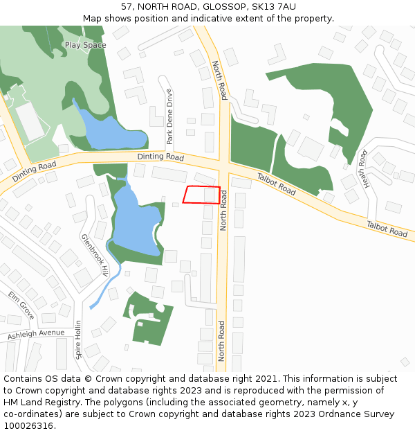 57, NORTH ROAD, GLOSSOP, SK13 7AU: Location map and indicative extent of plot