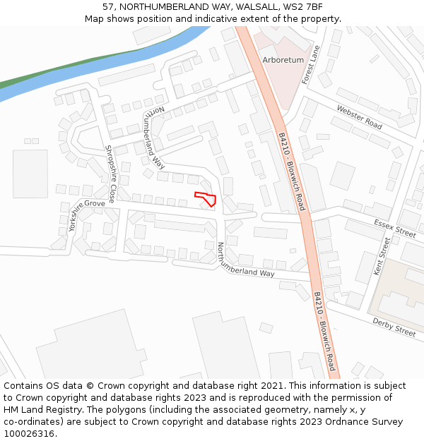 57, NORTHUMBERLAND WAY, WALSALL, WS2 7BF: Location map and indicative extent of plot
