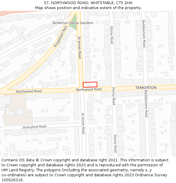 57, NORTHWOOD ROAD, WHITSTABLE, CT5 2HA: Location map and indicative extent of plot