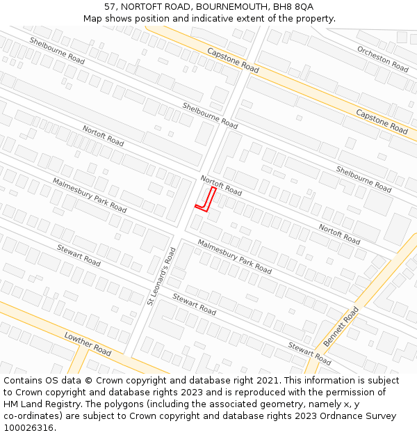 57, NORTOFT ROAD, BOURNEMOUTH, BH8 8QA: Location map and indicative extent of plot