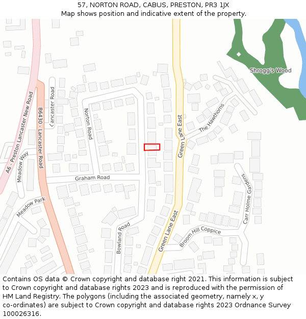 57, NORTON ROAD, CABUS, PRESTON, PR3 1JX: Location map and indicative extent of plot