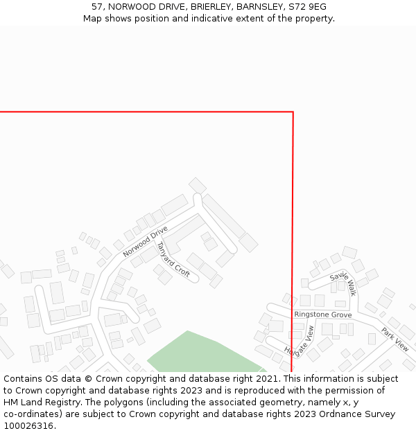 57, NORWOOD DRIVE, BRIERLEY, BARNSLEY, S72 9EG: Location map and indicative extent of plot