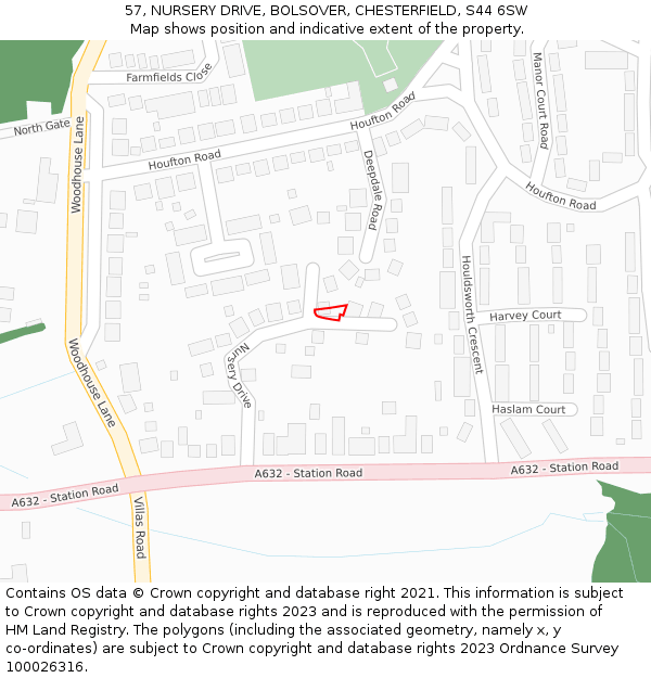 57, NURSERY DRIVE, BOLSOVER, CHESTERFIELD, S44 6SW: Location map and indicative extent of plot