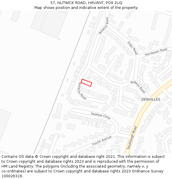 57, NUTWICK ROAD, HAVANT, PO9 2UQ: Location map and indicative extent of plot