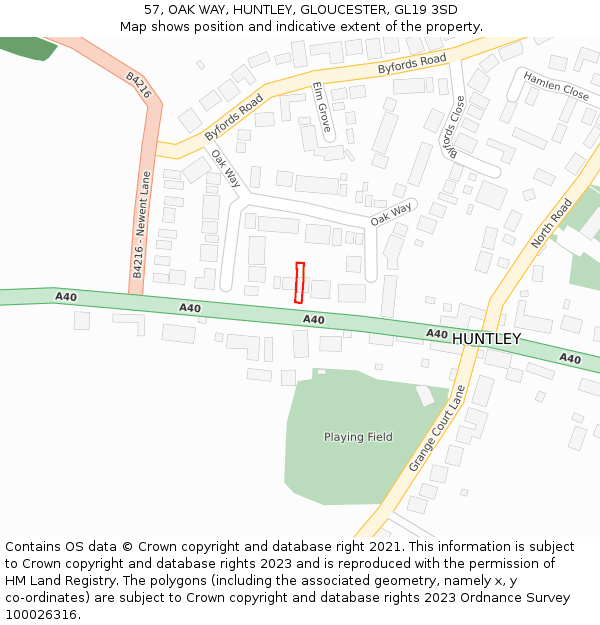 57, OAK WAY, HUNTLEY, GLOUCESTER, GL19 3SD: Location map and indicative extent of plot