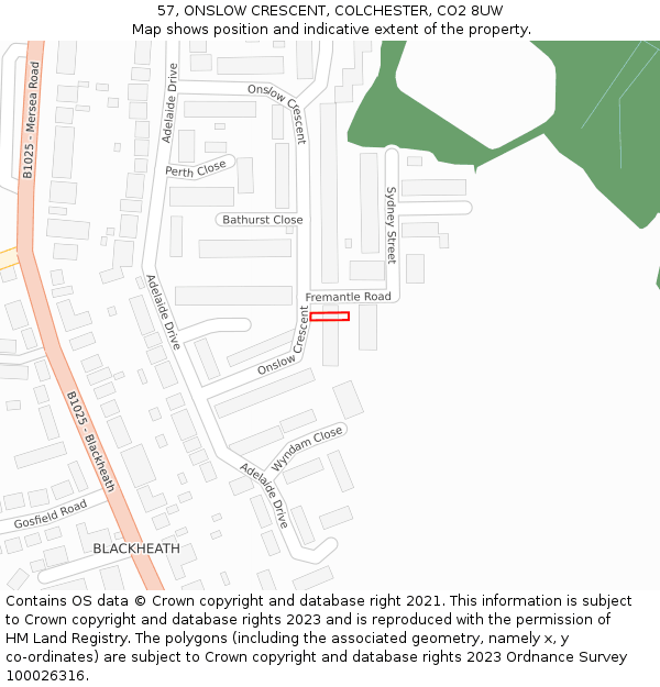 57, ONSLOW CRESCENT, COLCHESTER, CO2 8UW: Location map and indicative extent of plot