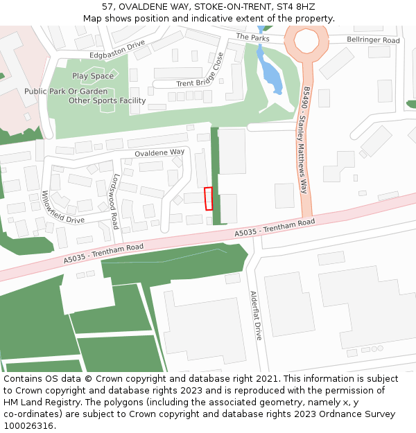 57, OVALDENE WAY, STOKE-ON-TRENT, ST4 8HZ: Location map and indicative extent of plot