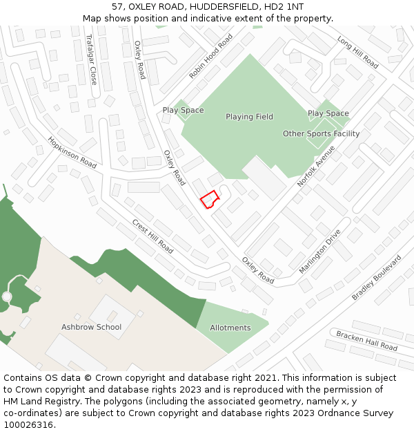 57, OXLEY ROAD, HUDDERSFIELD, HD2 1NT: Location map and indicative extent of plot