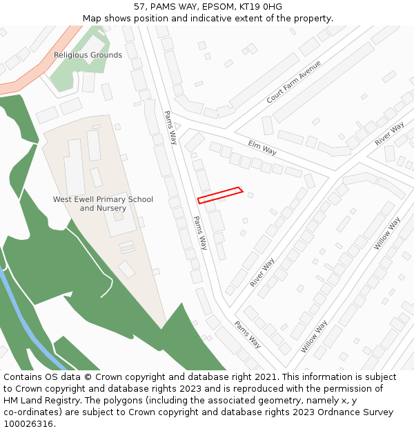 57, PAMS WAY, EPSOM, KT19 0HG: Location map and indicative extent of plot