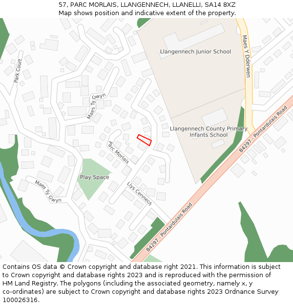 57, PARC MORLAIS, LLANGENNECH, LLANELLI, SA14 8XZ: Location map and indicative extent of plot