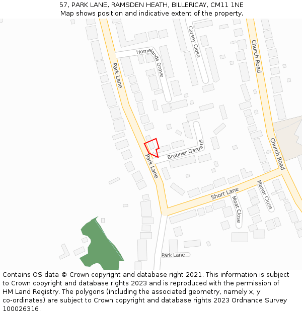 57, PARK LANE, RAMSDEN HEATH, BILLERICAY, CM11 1NE: Location map and indicative extent of plot