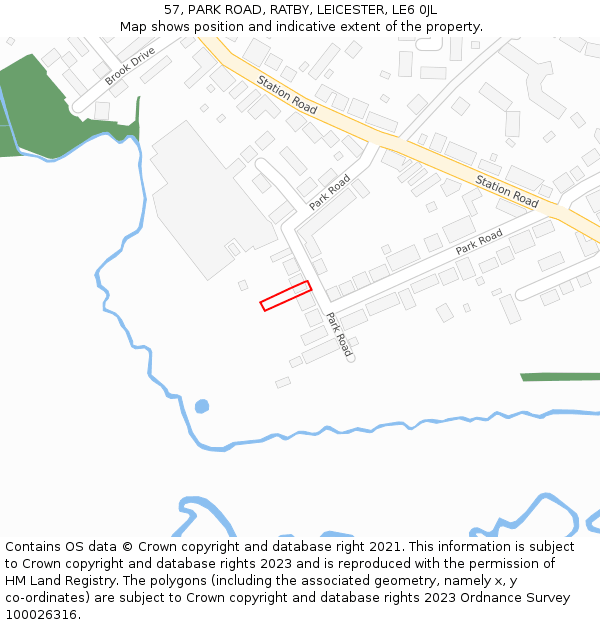 57, PARK ROAD, RATBY, LEICESTER, LE6 0JL: Location map and indicative extent of plot