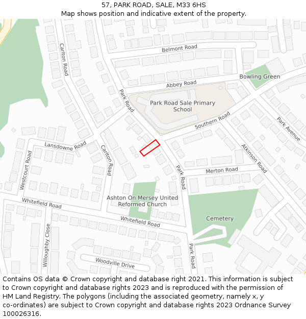 57, PARK ROAD, SALE, M33 6HS: Location map and indicative extent of plot