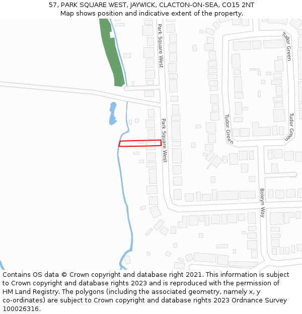 57, PARK SQUARE WEST, JAYWICK, CLACTON-ON-SEA, CO15 2NT: Location map and indicative extent of plot