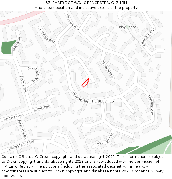 57, PARTRIDGE WAY, CIRENCESTER, GL7 1BH: Location map and indicative extent of plot