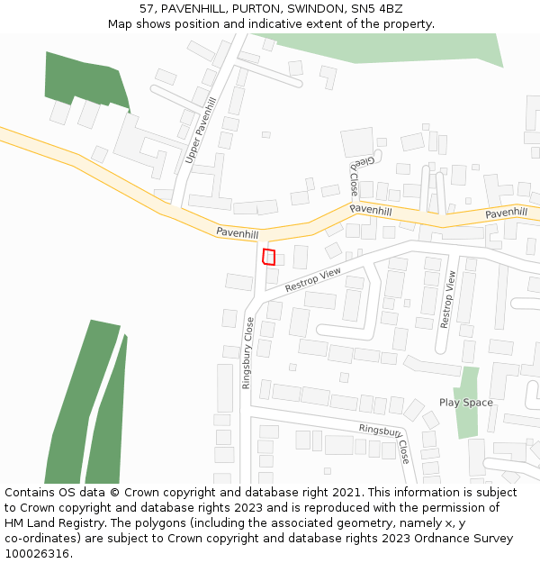 57, PAVENHILL, PURTON, SWINDON, SN5 4BZ: Location map and indicative extent of plot