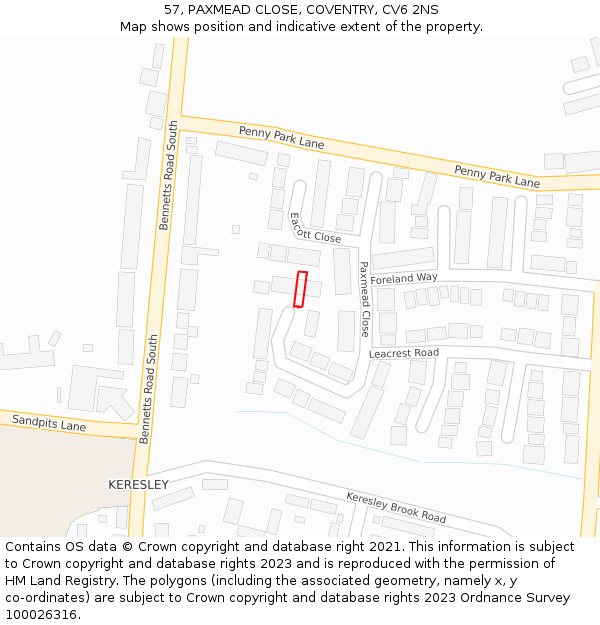 57, PAXMEAD CLOSE, COVENTRY, CV6 2NS: Location map and indicative extent of plot