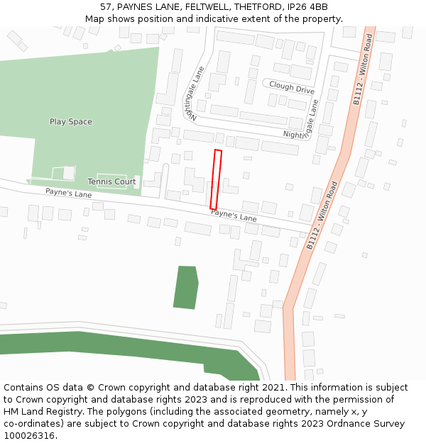 57, PAYNES LANE, FELTWELL, THETFORD, IP26 4BB: Location map and indicative extent of plot