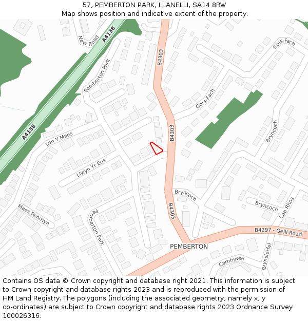 57, PEMBERTON PARK, LLANELLI, SA14 8RW: Location map and indicative extent of plot