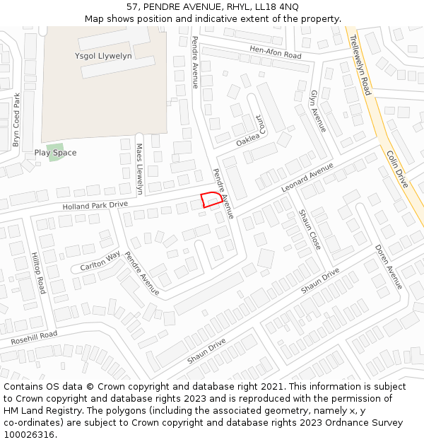 57, PENDRE AVENUE, RHYL, LL18 4NQ: Location map and indicative extent of plot