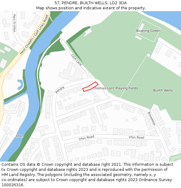 57, PENDRE, BUILTH WELLS, LD2 3DA: Location map and indicative extent of plot
