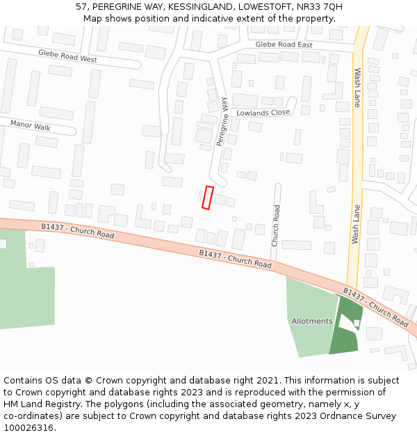 57, PEREGRINE WAY, KESSINGLAND, LOWESTOFT, NR33 7QH: Location map and indicative extent of plot