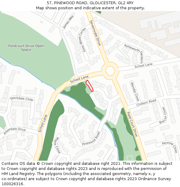 57, PINEWOOD ROAD, GLOUCESTER, GL2 4RY: Location map and indicative extent of plot