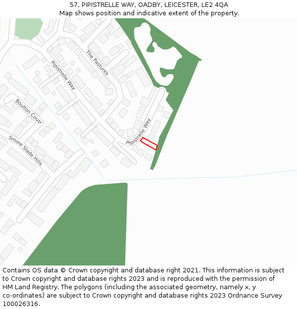 57, PIPISTRELLE WAY, OADBY, LEICESTER, LE2 4QA: Location map and indicative extent of plot