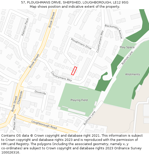 57, PLOUGHMANS DRIVE, SHEPSHED, LOUGHBOROUGH, LE12 9SG: Location map and indicative extent of plot