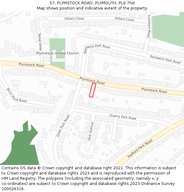 57, PLYMSTOCK ROAD, PLYMOUTH, PL9 7NX: Location map and indicative extent of plot