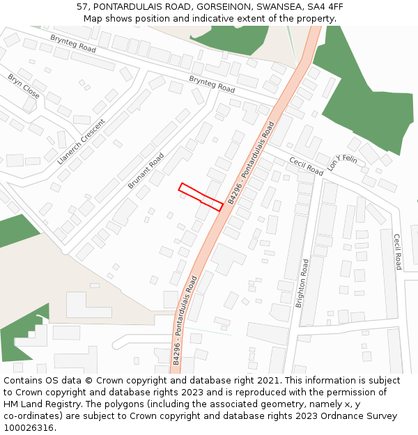 57, PONTARDULAIS ROAD, GORSEINON, SWANSEA, SA4 4FF: Location map and indicative extent of plot