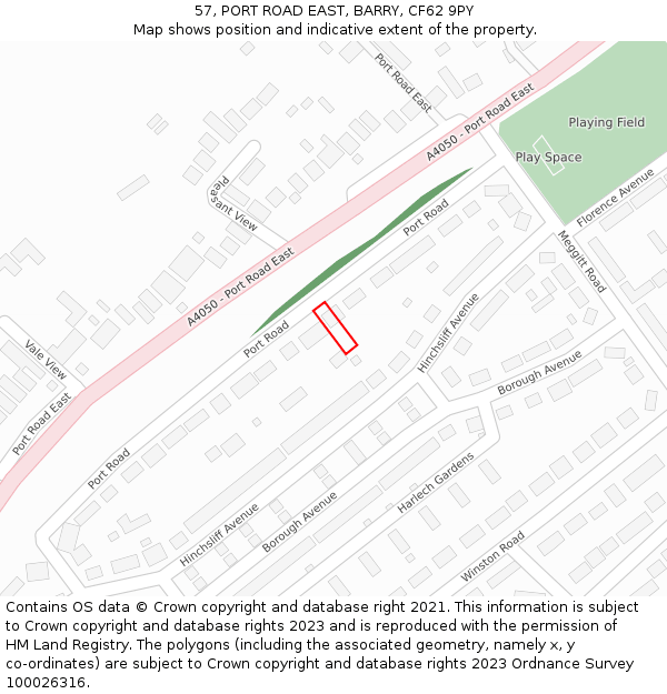 57, PORT ROAD EAST, BARRY, CF62 9PY: Location map and indicative extent of plot