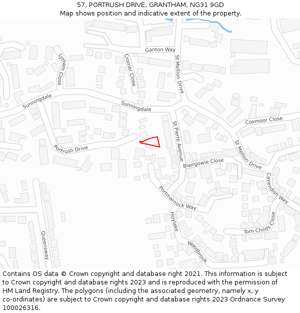 57, PORTRUSH DRIVE, GRANTHAM, NG31 9GD: Location map and indicative extent of plot