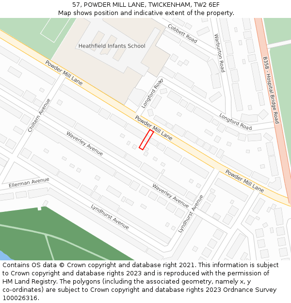 57, POWDER MILL LANE, TWICKENHAM, TW2 6EF: Location map and indicative extent of plot